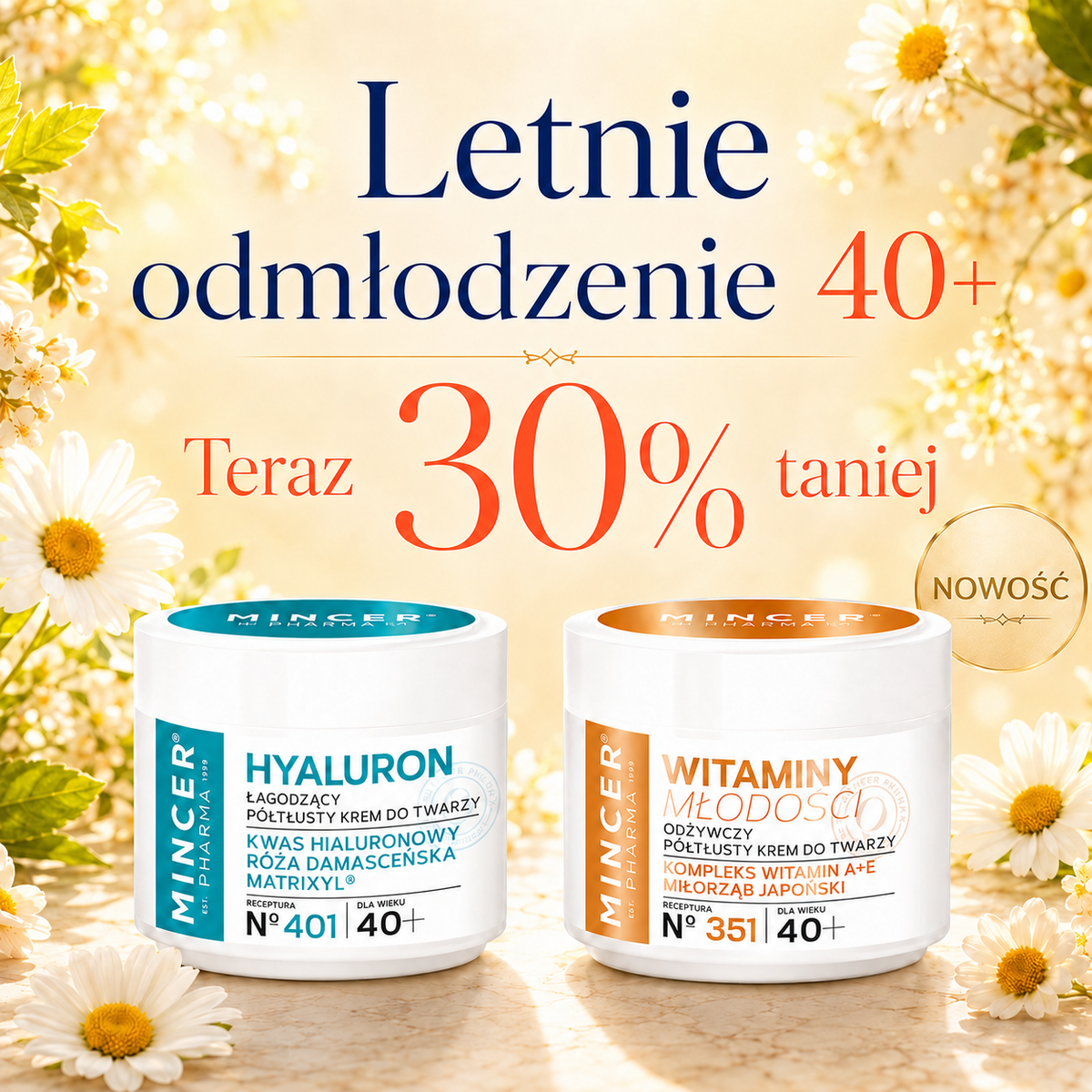 Zestaw odmładzający 40+ Kwas Hyaluronowy + Miłorząb Japoński – Mincer Pharma