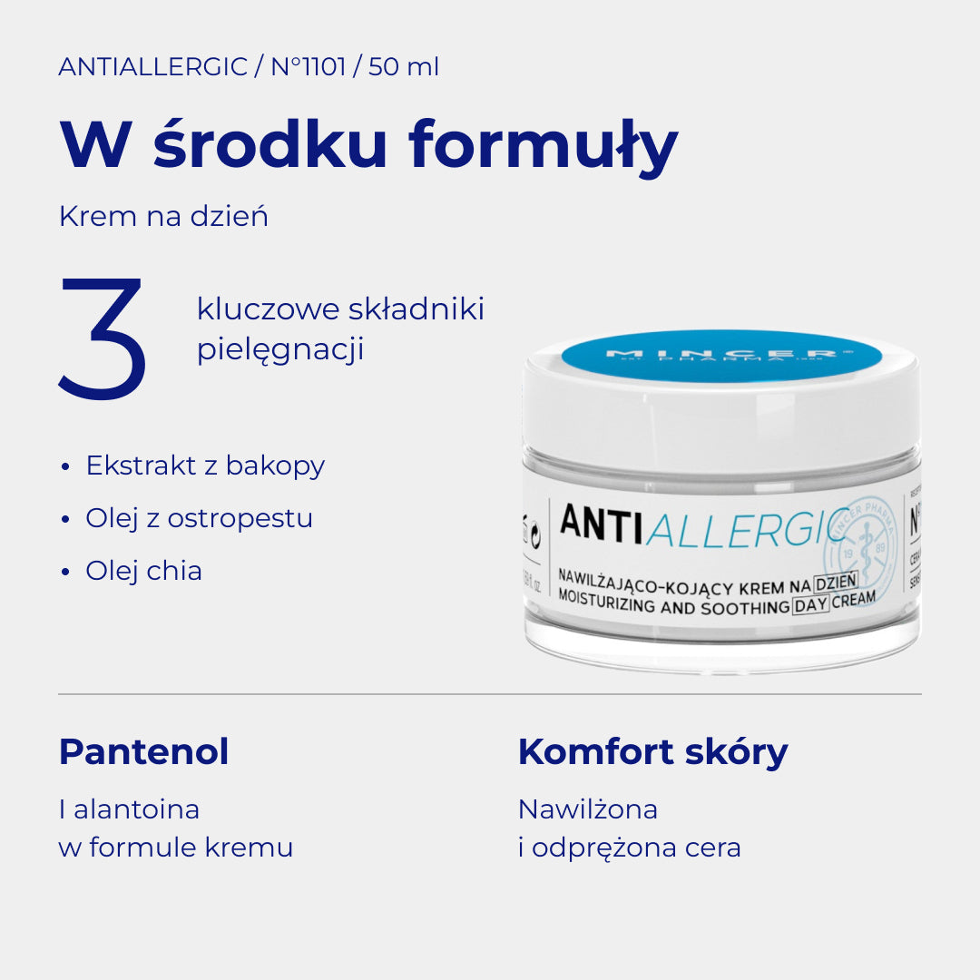 AntiAllergic N1101 - W środku formuły: składniki i pielęgnacja. Nawilżająco-kojący krem na dzień 50ml