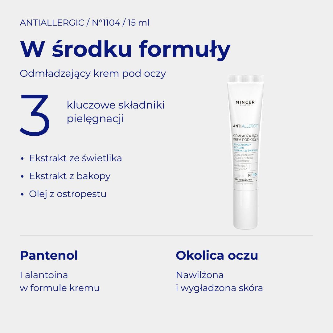 AntiAllergic N1104 - W środku formuły: składniki i pielęgnacja. Odmładzający krem pod oczy 15ml