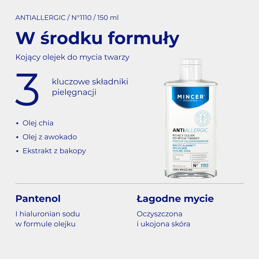 AntiAllergic N1110 - W środku formuły: składniki i pielęgnacja. Kojący olejek do mycia twarzy 150ml