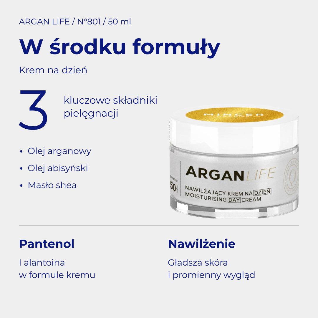 Argan Life N801 - W środku formuły: składniki i pielęgnacja. Nawilżający krem na dzień 50ml