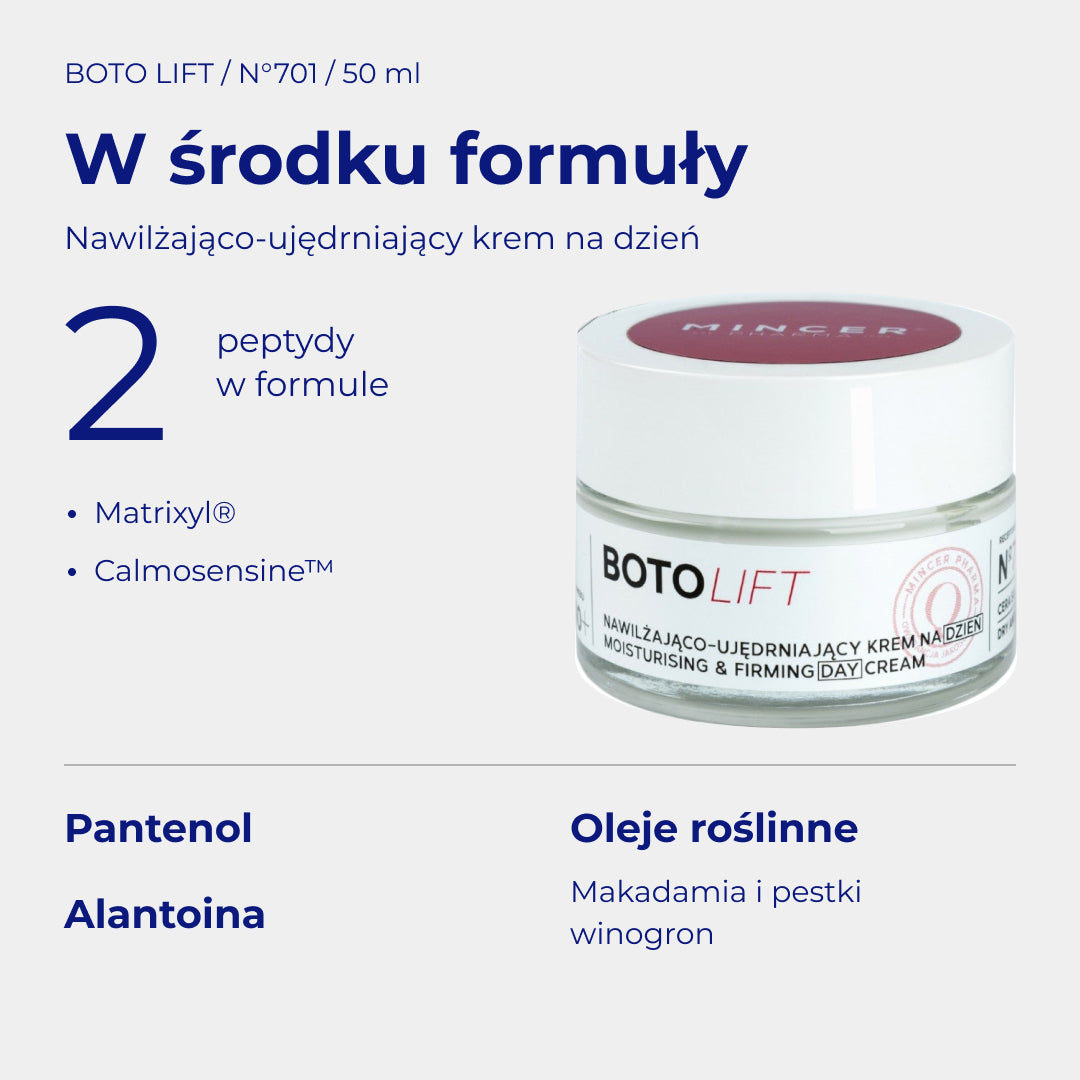 Boto Lift N701 - W środku formuły: składniki i pielęgnacja. Nawilżająco ujędrniający krem do twarzy na dzień 50ml