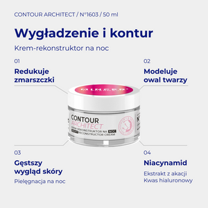 Contour Architect N1603 - infografika: Krem-rekonstruktor na noc 50ml; działanie i najważniejsze składniki