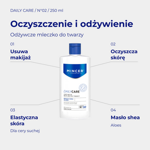 Daily Care N02 - infografika: Odżywcze mleczko do twarzy 250 ml; działanie i najważniejsze składniki