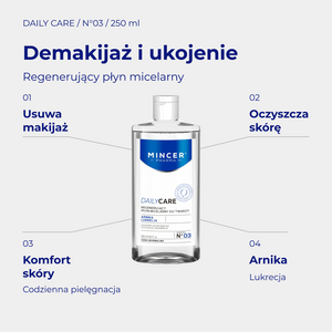 Daily Care N03 - infografika: Regenerujący płyn micelarny Daily Care 250 ml; działanie i najważniejsze składniki