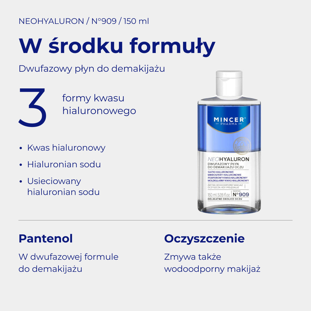 NeoHyaluron N909 - W środku formuły: składniki i pielęgnacja. Dwufazowy płyn do demakijażu 150ml