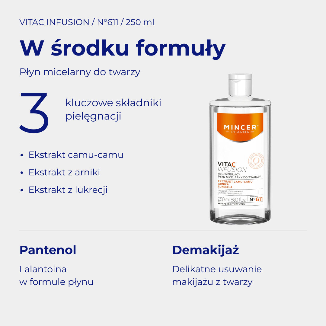 VitaC Infusion N611 - W środku formuły: składniki i pielęgnacja. Płyn micelarny z witaminą C VitaC Infusion 250 ml