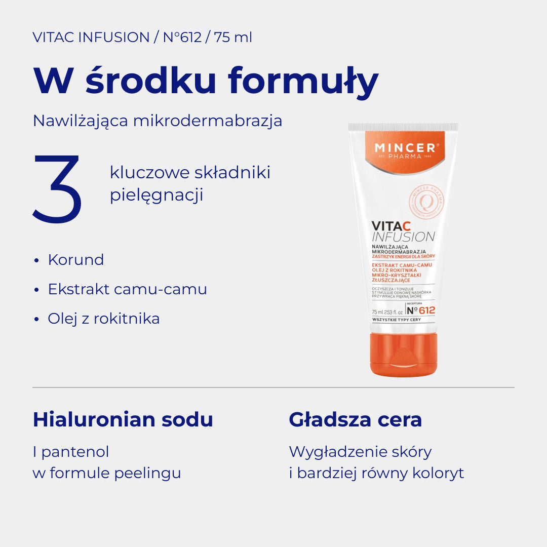 VitaC Infusion N612 - W środku formuły: składniki i pielęgnacja. Nawilżająca mikrodermabrazja 75ml