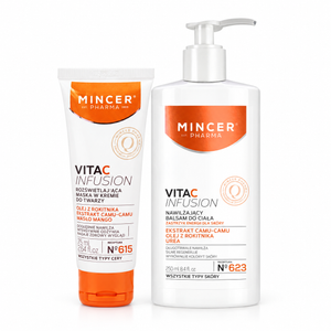Zestaw VITAMIN C GLOW DUO: maska N615 75 ml i balsam do ciała N623 250 ml na białym tle.